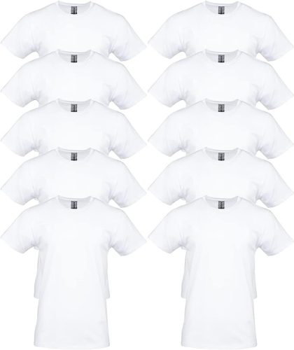 10 db-os csomagban Gildan kereknyakú pamut póló, fehér-S