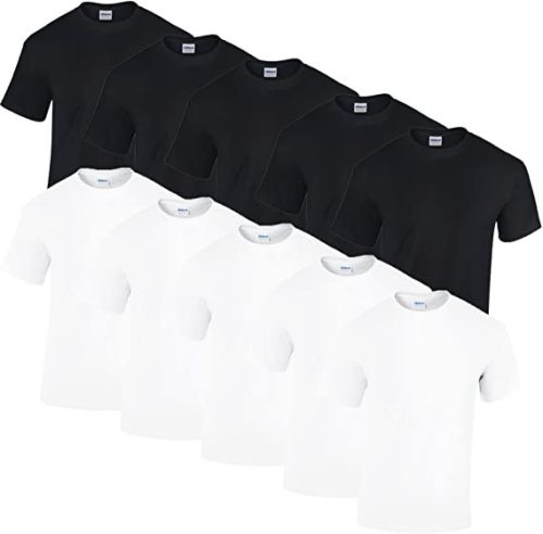 10 db-os csomagban Gildan kereknyakú pamut póló, fehér-fekete-4XL